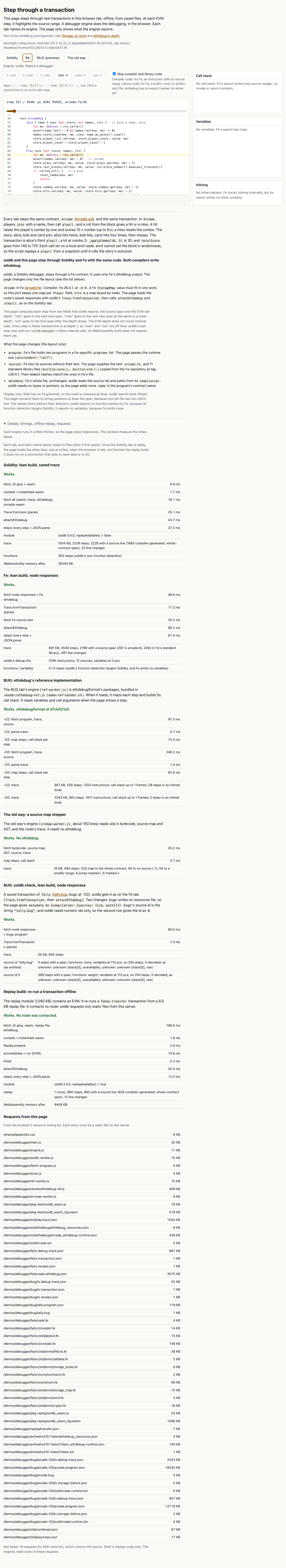 The same page with the Fe tab selected, stepping through a Fe contract